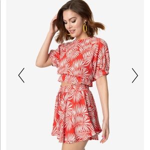 Retro Red & White Palm Print Crop Blouse & Skort